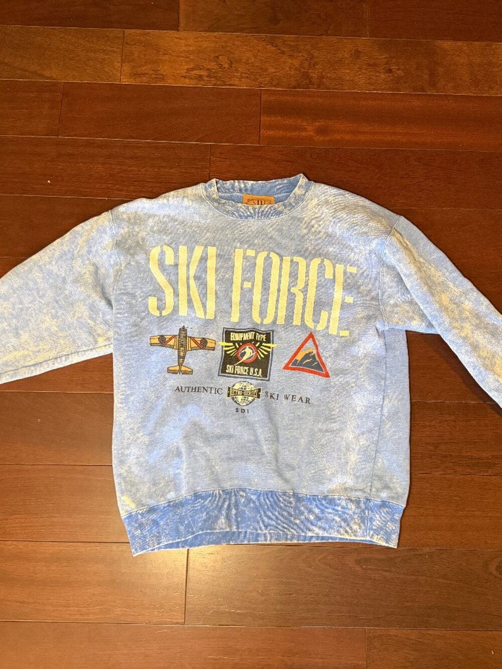 Vintage Ski Force Acid Wash Ski Sweatshirt Blue Graphic Pullover